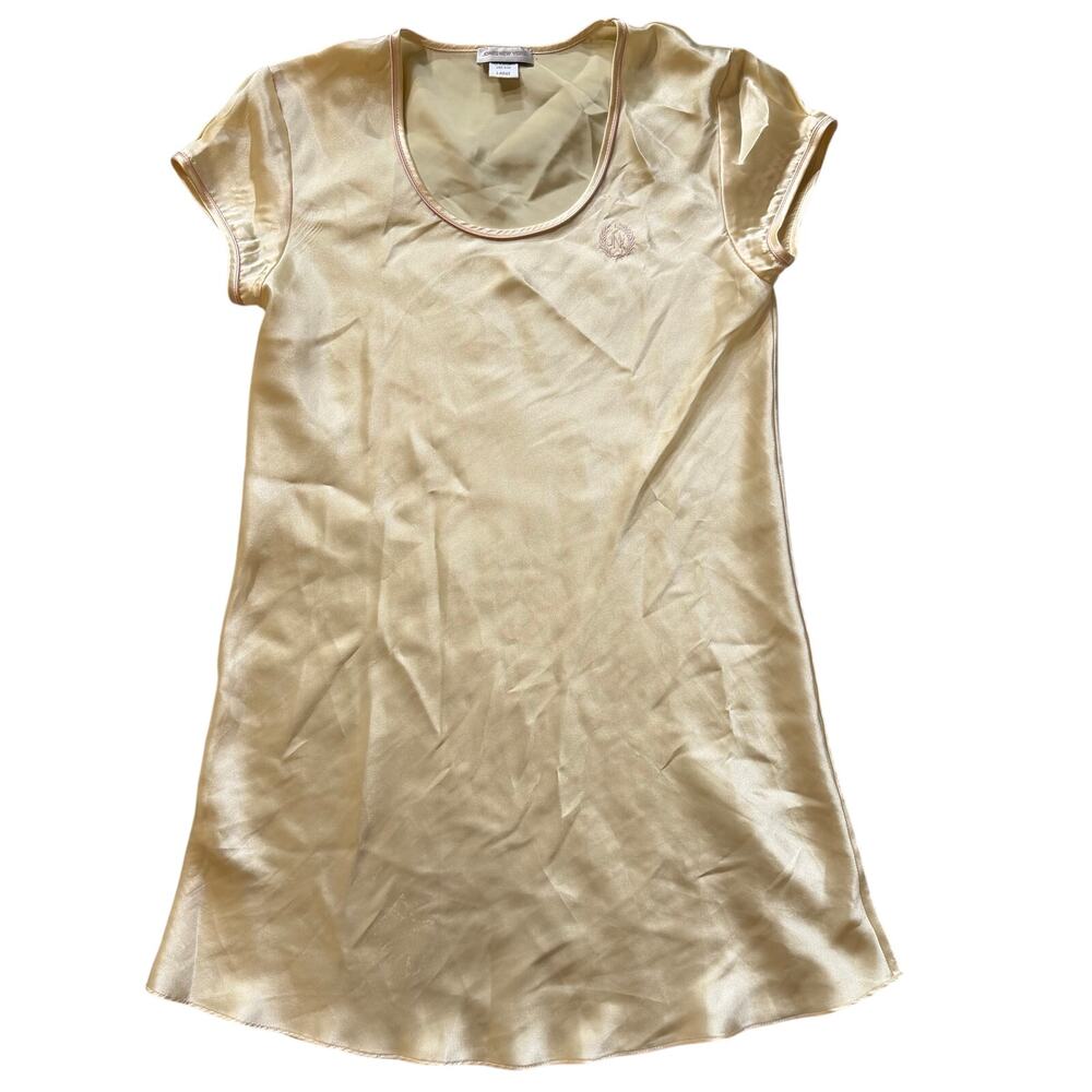 Jones New York Satin Sleep Shirt Nightgown Size Large Cream Yellow Cap Sleeve - Picture 2 of 11